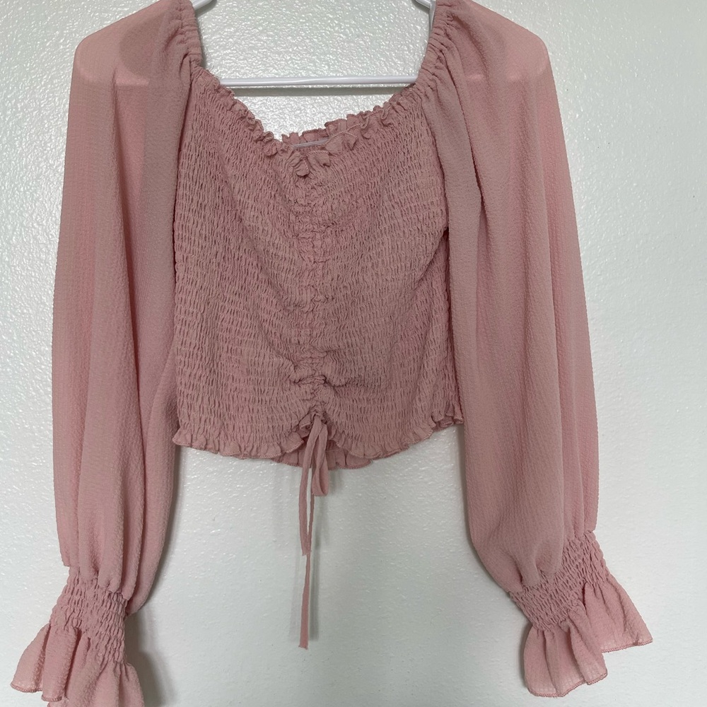 SHEIN Pink Smocked Blouse with Ruffle Details